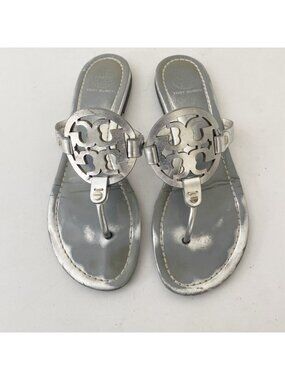 Tory Burch Miller Logo Sandals Shoes Silver